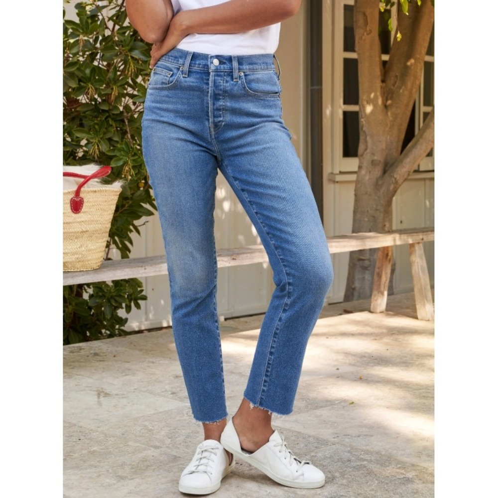 Frank & Eileen Cork Jeans Blue Medium Wash High Rise Straight Leg Raw Hem Sz 30